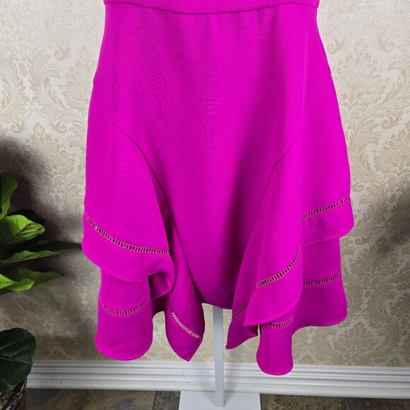 Adelyn Rae Size XS Hot Pink Halter Necked Dress Fit & Flare Keyhole Back Ruffle - Picture 3 of 14